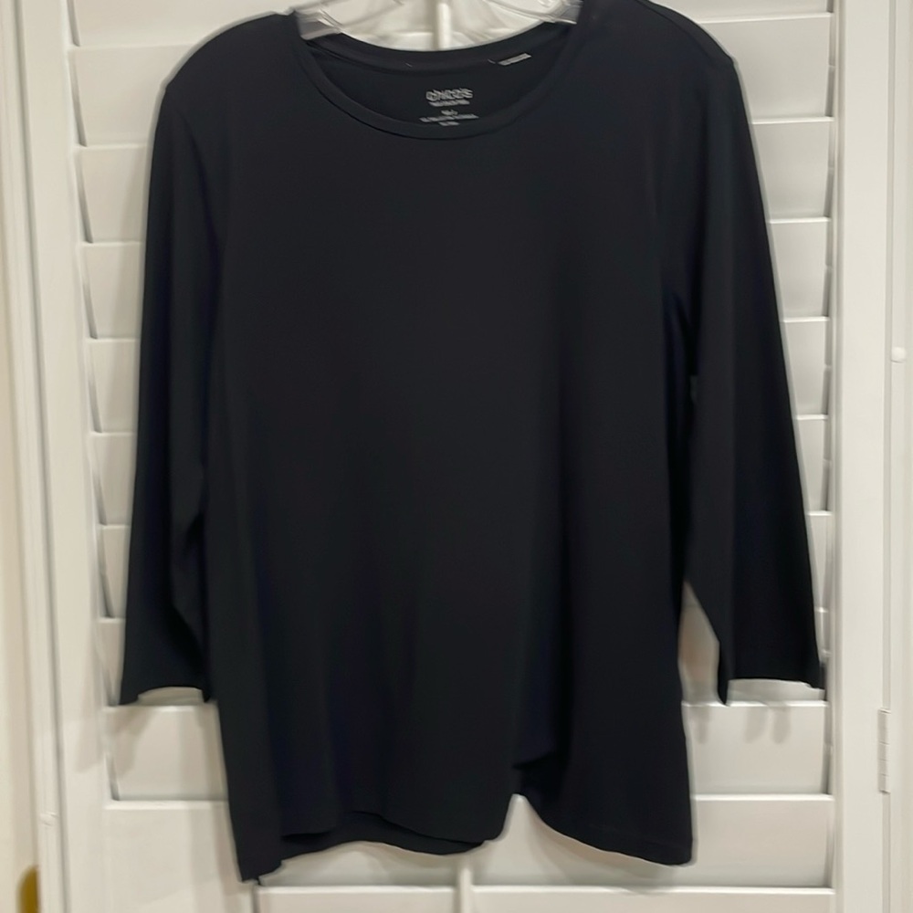 Chico’s Size 2, 12/14,Black “The Ultimate Tee with 3/4 sleeves.